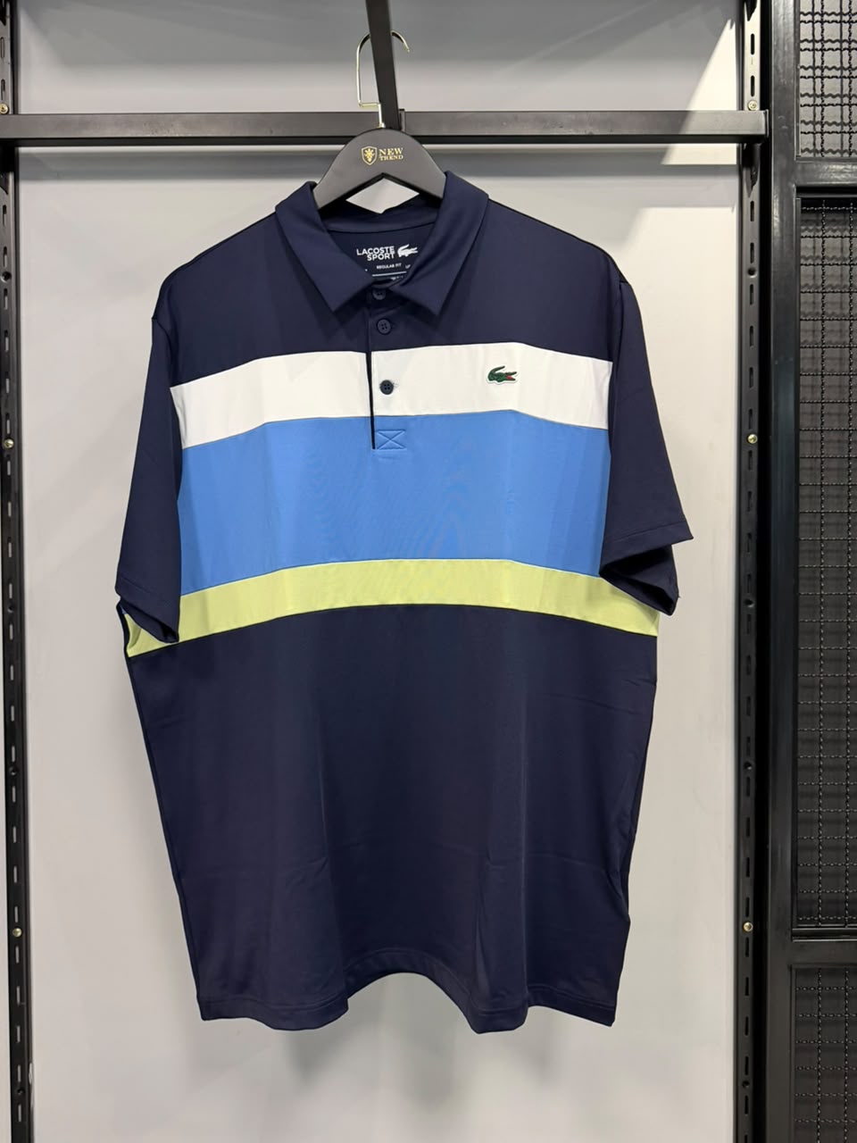 Polo Lacoste Sport Azul Marinho com Listras